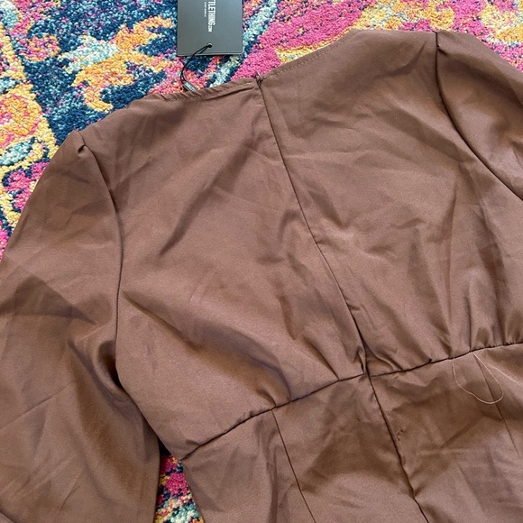 NWT PrettyLittleThing | Women’s Chocolate Brown Long Sleeve Ruched Mini Dress, 4 - Picture 9 of 15